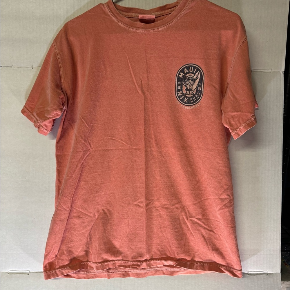 Comfort Colors Maui Nix Surf Shop Graphic T-Shirt Coral Orange Men’s M